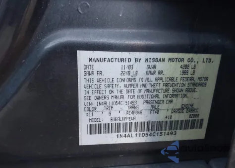 2004 Nissan Altima 2.5 S from USA, damaged, VIN 1N4AL11D54C151493